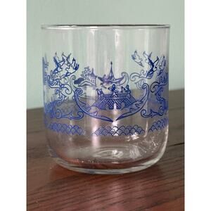 Rare Blue Willow by English Ironstone Tableware 10 oz Glass Tumbler Vintage 1980